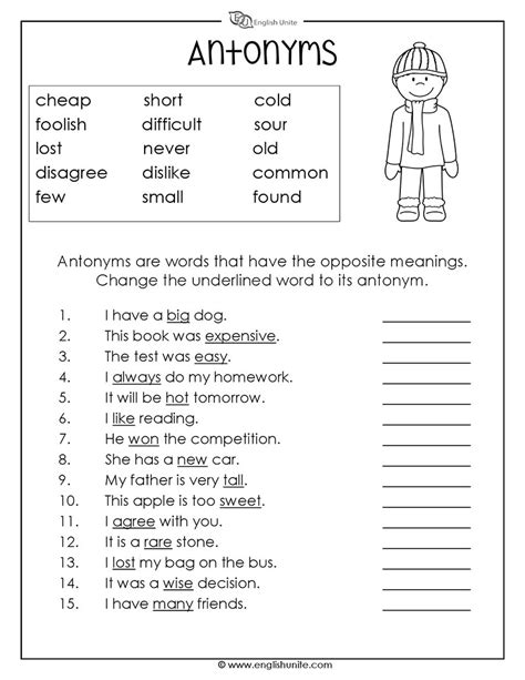antonyms in sentences worksheets.